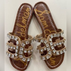Sam Edelman Women's sz 8.5 brown/tan leather embellished cutout slide